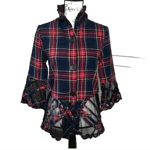 DAMEE INC. Plaid Flannel Mesh Bell Sleeve TOP/JACKET Size: XL